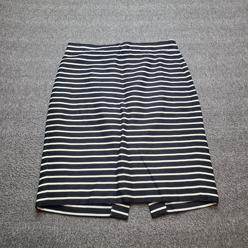 J.Crew Pencil Skirt Womens 0 Navy White Excellent Striped Cotton Linen